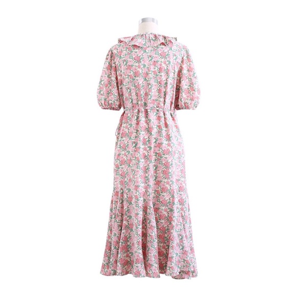 Pink Floral Ruffle Trim Wrap Midi Dress - Picture 8 of 8